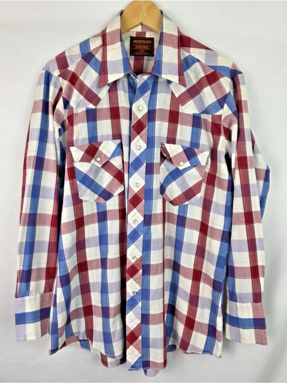 Rustler Men's Vintage Shirt Size 16 32/33 Red Plaid Pearl Snap Western